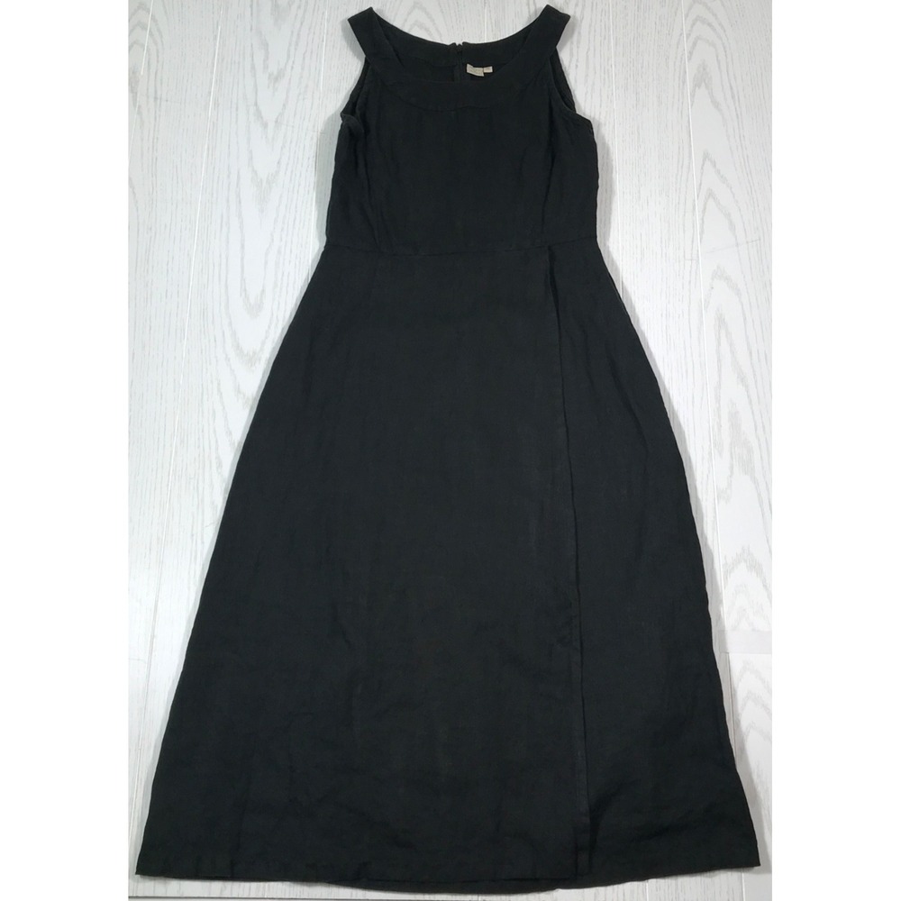 Vintage Linen Dress Women 36 (Small) Black More & More Long Lagenlook Sleeveless